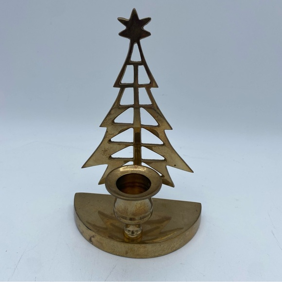 VTG Gatco Solid Brass Christmas Tree Holiday Taper Candle Holder Made In India - Picture 9 of 16